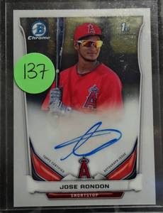 lot 137 image: AUTOGRAPH PROSPECT - 2014 Bowman Chrome Prospect Autograph #BCAPJRO Jose Rondon Angels