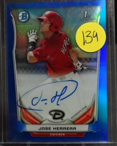 lot 139 image: LIMITED AUTOGRAPH (67150) - JOSE HERRERA 2014 BOWMAN CHROME PROSPECT BLUE REFRACTOR AUTO 150 ARIZONA
