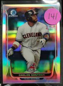 lot 141 image: LIMITED (424500) - CARLOS SANTANA 2014 Bowman Chrome Baseball Refractor #500 Card #113 Indians