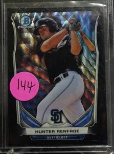 lot 144 image: ROOKIE - HUNTER RENFROE - 2014 BOWMAN CHROME DRAFT TOP PROSPECTS BLACK WAVE REFRACTOR RC