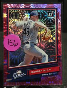lot 156 image: ROOKIE - BRENDAN MCKAY RC 2020 DONRUSS PINK FIREWORKS THE ROOKIES #R-7 TAMPA BAY RAYS