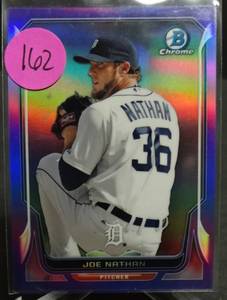 lot 162 image: LIMITED (30150) - 2014 Bowman Chrome Purple Refractor 150 Joe Nathan #186