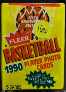 lot 166 image: 1990-91 FLEER BASKETBALL Sealed RACK PACK  - MICHAEL JORDAN #26 POSSIBLE