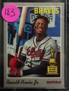 lot 183 image: ROOKIE - 2019 Topps Heritage Ronald Acuna Jr All Star Rookie Cloth No. 7 Of 15