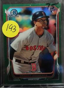 lot 193 image: RARE LIMITED (0275) - 2014 BOWMAN CHROME XANDER BOGAERTS RC GREEN REFRACTOR 75 - $$$