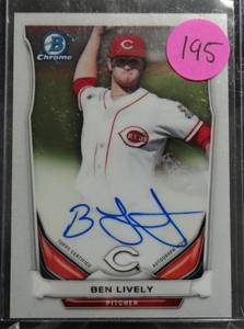 lot 195 image: AUTOGRAPHED - 2014 Bowman Prospect Chrome Ben Lively #BCAP-BL Auto