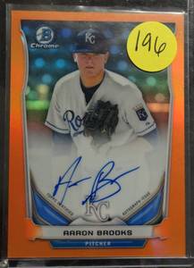lot 196 image: $$$ VERY RARE LIMITED (1525) -  2014 Bowman Prospect Chrome Orange Refractor 25 Aaron Brooks #BCAP-ABR Auto