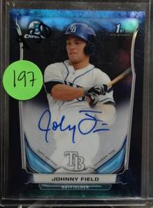 lot 197 image: RARE LIMITED AUTOGRAPH (9099) - 2014 Bowman Prospect Chrome Bubbles Refractor 99 Johnny Field #BCAP-JF Auto