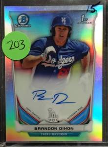 lot 203 image: LIMITED AUTOGRAPH (352500) - 2014 Bowman Chrome Brandon Dixon Prospects Auto Rookie Refractor Dodgers 500