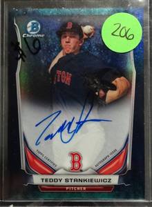 lot 206 image: LIMITED AUTOGRAPH (1099) - 2014 BOWMAN CHROME TEDDY STANKIEWICZ RC BUBBLES REFRACTOR AUTO RED SOX 99