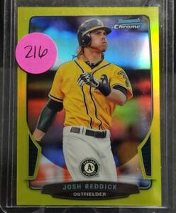 lot 216 image: VERY RARE LIMITED (0210) - 2013 Bowman Chrome Josh Reddick GOLD refractor #d 210 outfielder Oakland As