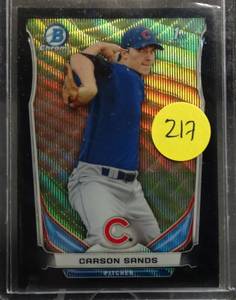 lot 217 image: 2014 Bowman Chrome Draft CARSON SANDS Black Wave Refractor