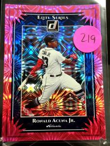 lot 219 image: Ronald Acuna Jr 2019 Donruss The Elite Series Pink Fireworks Parallel #ES1
