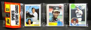 lot 227 image: 1983 Topps Baseball Rack Pack RICKEY HENDERSON Showing on Top - BoggsSandberg Rookie