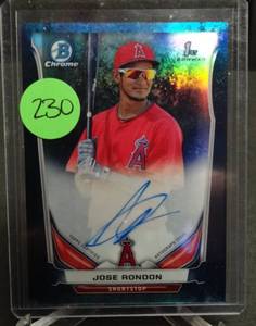 lot 230 image: LIMITED AUTOGRAPH (3799) - 2014 Bowman Chrome Prospects Bubbles Refractor 99 Jose Rondon #BCP15
