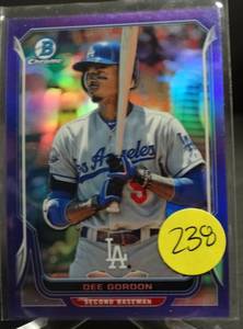 lot 238 image: LIMITED (128150) - 2014 Bowman Chrome Purple Refractors Dodgers Baseball Card #205 Dee Gordon 150