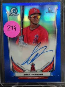 lot 249 image: LIMITED ROOKIE (54150) - 2014 BOWMAN CHROME JOSE RONDON RC BLUE REFRACTOR AUTO AUTOGRAPH ROOKIE 150