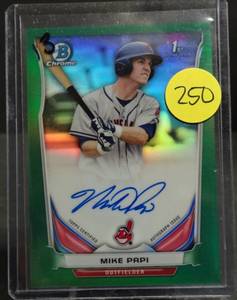 lot 250 image: RARE LIMITED 9899 - 2014 Bowman Draft Chrome Pick Green Refractors 99 Mike Papi #BCA-MPA Auto