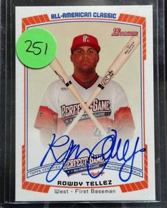 lot 251 image: $$$ AUTOGRAPHED  - Rowdy Tellez 2012 Bowman Perfect Game 2015 Auto 225 Chrome All American Aflac