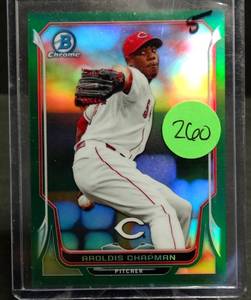 lot 260 image: RARE LIMITED (2875) - 2014 Bowman Chrome Green Refractors #154 Aroldis Chapman Cincinnati Reds 2175
