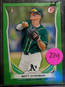 lot 279 image: $$$ RARE LIMITED (2075) - 2014 Bowman Draft Baseball - MATT CHAPMAN,  75 Chrome GREEN Refractor #DP21