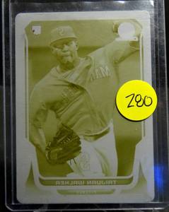 lot 280 image: ULTIMATE RARE 1 OF 1 - 2014 BOWMAN PLATINUM ACTUAL YELLOW PRINTING PLATE TAIJUAN WALKER - SEATTLE MARINERS #21