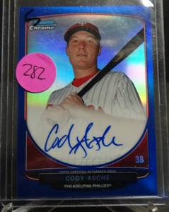 lot 282 image: LIMITED AUTOGRAPH (33150) - 2013 Bowman Chrome Prospects Blue Refractor 150 Cody Asche #BCA-CA Rookie Auto