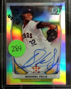 lot 284 image: AUTOGRAPHED ON CARD - MICHAEL FELIZ Houston Astros AUTOGRAPH 2014 Bowman Chrome
