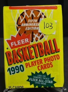 lot 103 image: 1990-91 FLEER BASKETBALL Sealed RACK PACK  - MICHAEL JORDAN #26 POSSIBLE