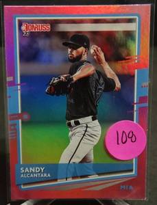 lot 108 image: 2020 DONRUSS PINK HOLO SANDY ALCANTARA MIAMI MARLINS PARALLELS - Y2818