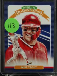 lot 113 image: 2020 Donruss Diamond Kings MIKE TROUT Blue Border Los Angeles Angels #9