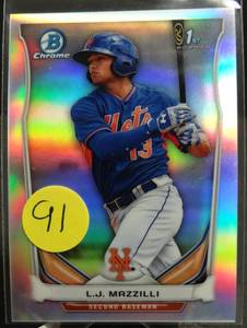 lot 91 image: LIMITED TO 500 - 2014 Bowman Chrome Prospects Refractor 67500 LJ Mazzilli #BCP92