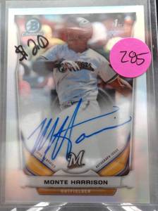 lot 285 image: ROOKIE AUTOGRAPH - Monte Harrison 2014 Bowman Chrome AUTOGRAPH Auto Rookie RC Marlins