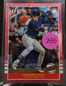 lot 288 image: 2019 Donruss Christian Yelich AAS Pink Fireworks #AA-13 Brewers
