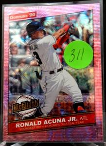 lot 311 image: 2020 Donruss  PINK FIREWORKS HIGHLIGHTS  #H-9 Ronald Acuna Jr. INSERT