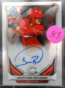 lot 313 image: ON CARD AUTOGRAPH - 2014 Bowman Chrome Jonathan Reynoso Prospect Auto NRMT-MT Reds