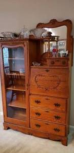 lot 18 image: Antique Secretary Desk Cabinet from Sears Catalog 1910, Contents not included