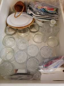lot 68 image: Cut Crystal Decanter and Clear Glass Plate and Cup Set