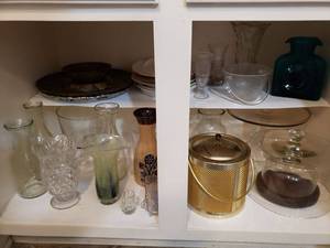lot 66 image: Glass Cake Server with Lid, Ice Bucket, Vases and Serving Platters