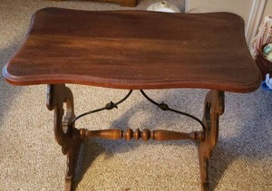 lot 121 image: Small Antique Wood and Wrought Iron Table 24x13x22