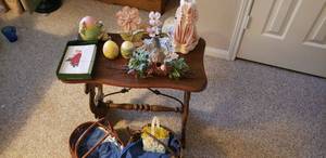 lot 126 image: Ceramic Easter Eggs, Baskets, Cut and Curled Candle and More (Table not included-Contents only)