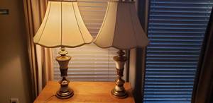 lot 137 image: Pair of Heavy Brass Table Lamps
