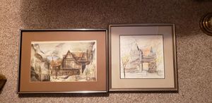 lot 140 image: Pair of Watercolor framed prints Chalet in the mountains by Don Carter and London Bridge by Rolanko or Rolonko