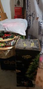 lot 206 image: Large Amount of Christmas Including 4.5 Ft. Aspen Pine Pre-lit Tree, Eleganza di Natale Mini Tree, Christmas Wreath and Gift Boxes and more