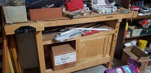 lot 221 image: White Gate Work Bench with Double Vises (Contents not included)