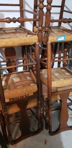 lot 231 image: Wooden High Back Mid-Century Chairs with Padded Seat, Set of 6