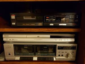 lot 166 image: Fisher CD Player AD-822, Sony Turntable PS-LX250H, Toshiba DVD Video Player SD-K730SU and Realistic Cassette Player
