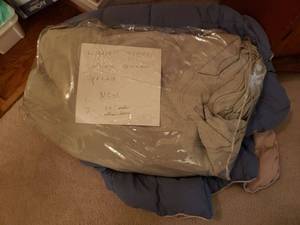 lot 171 image: Light Green Queen Bedspread (Still in Packaging says 114 wide extra long), and Blue Comforter