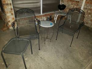 lot 245 image: Two Metal Patio Chairs and Two Side Outdoor Tables