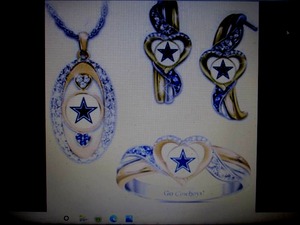 lot 15 image: NEW- Cowboys Heart Shaped, Fashion Jewelry set, Necklace  Earrings  Ring-Size 8